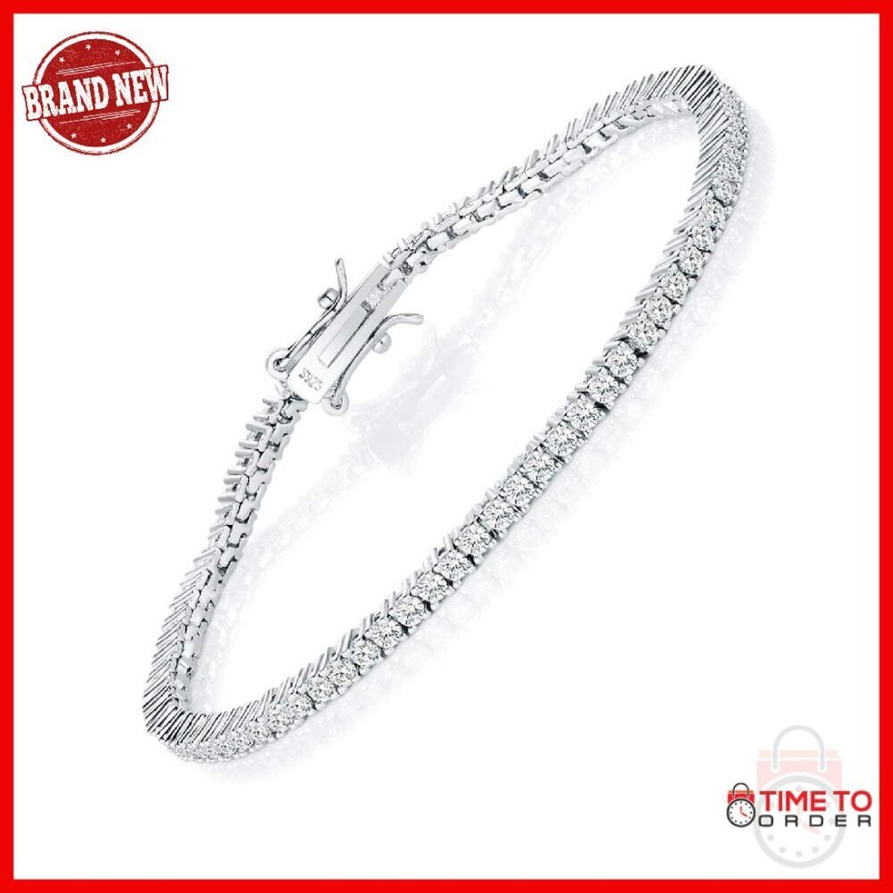 Sterling Silver Tennis Bracelet 6.5 Inches 2mm CZ Stones